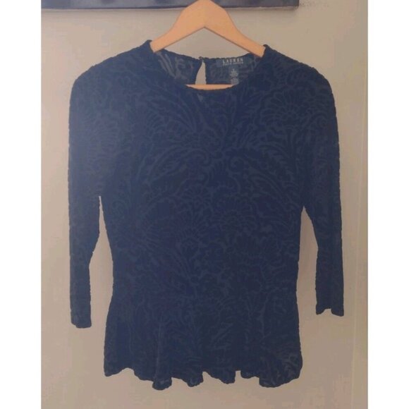 Lauren Ralph Lauren Velvet Peplum Hem Blouse - Picture 1 of 8